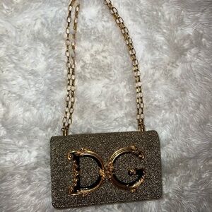 Dolce & Gabbana Gold Glitter DG Logo Crossbody Bag